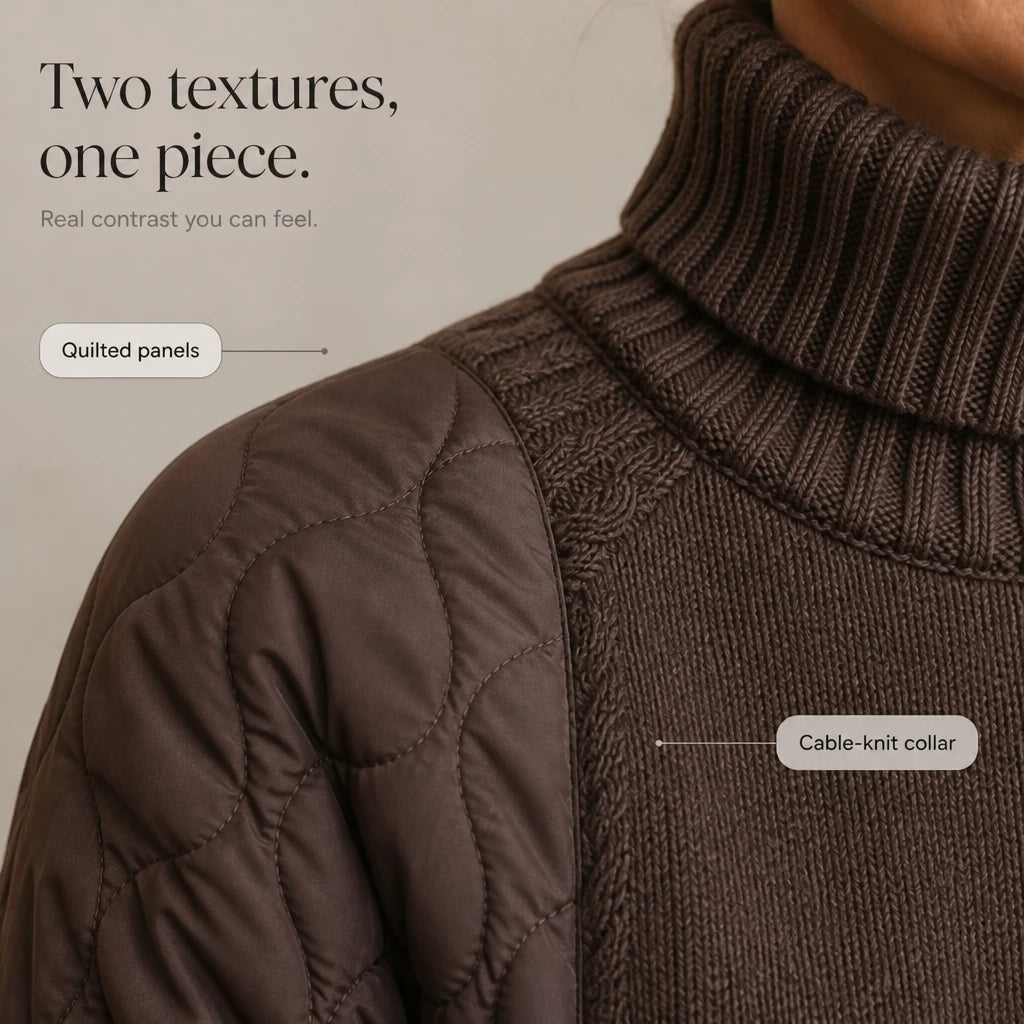 Women's Quilted Panel Turtleneck Pullover - Relaxed Fit