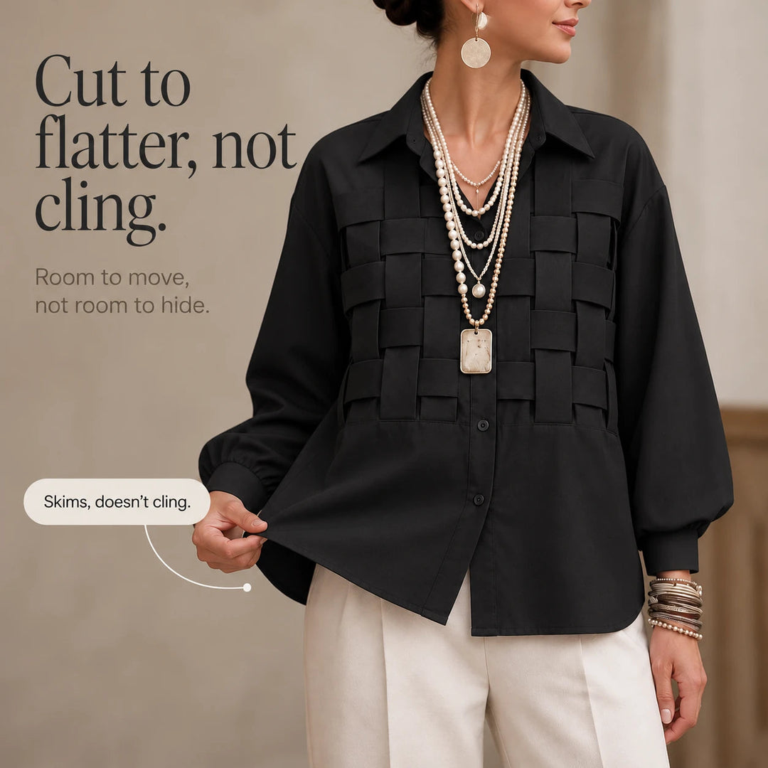 Women's Raised Woven-Check Long-Sleeve Blouse - Relaxed Fit