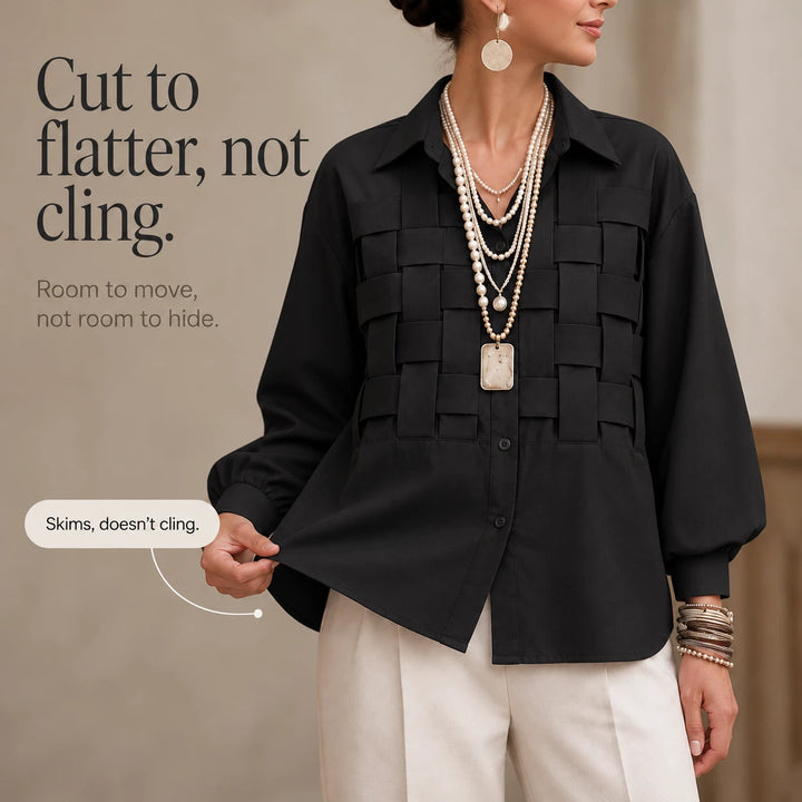 Women's Raised Woven-Check Long-Sleeve Blouse - Relaxed Fit