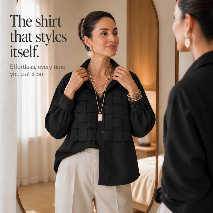 Women's Raised Woven-Check Long-Sleeve Blouse - Relaxed Fit