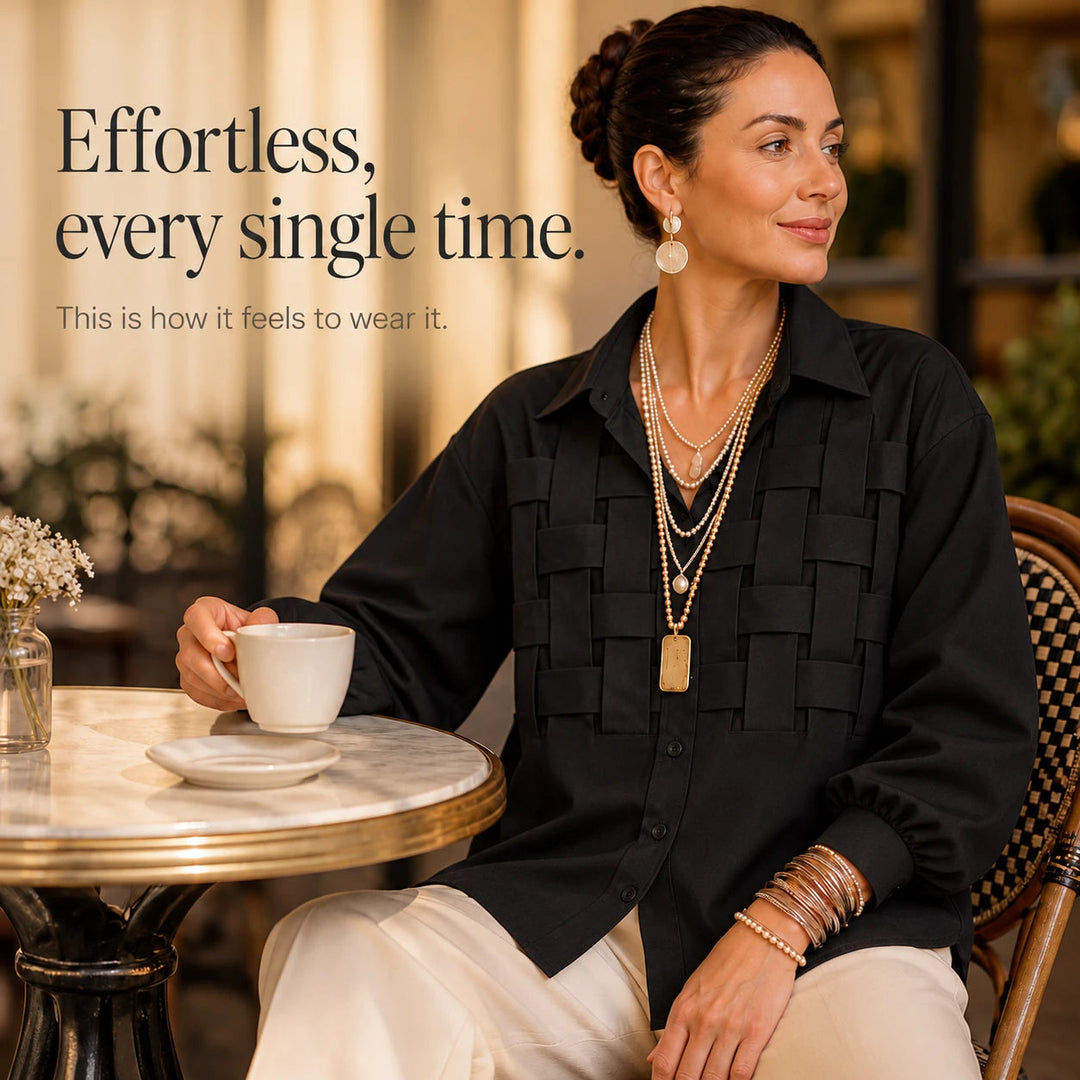 Women's Raised Woven-Check Long-Sleeve Blouse - Relaxed Fit
