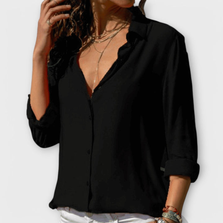 Women's Refined Button-Up Blouse in black, Timeless Elegance