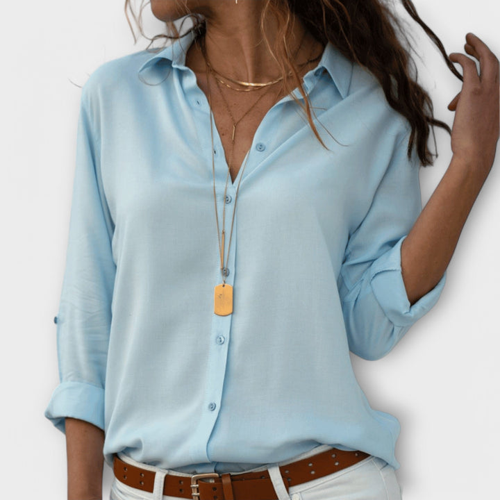 Women's Refined Button-Up Blouse in blue, Timeless Elegance
