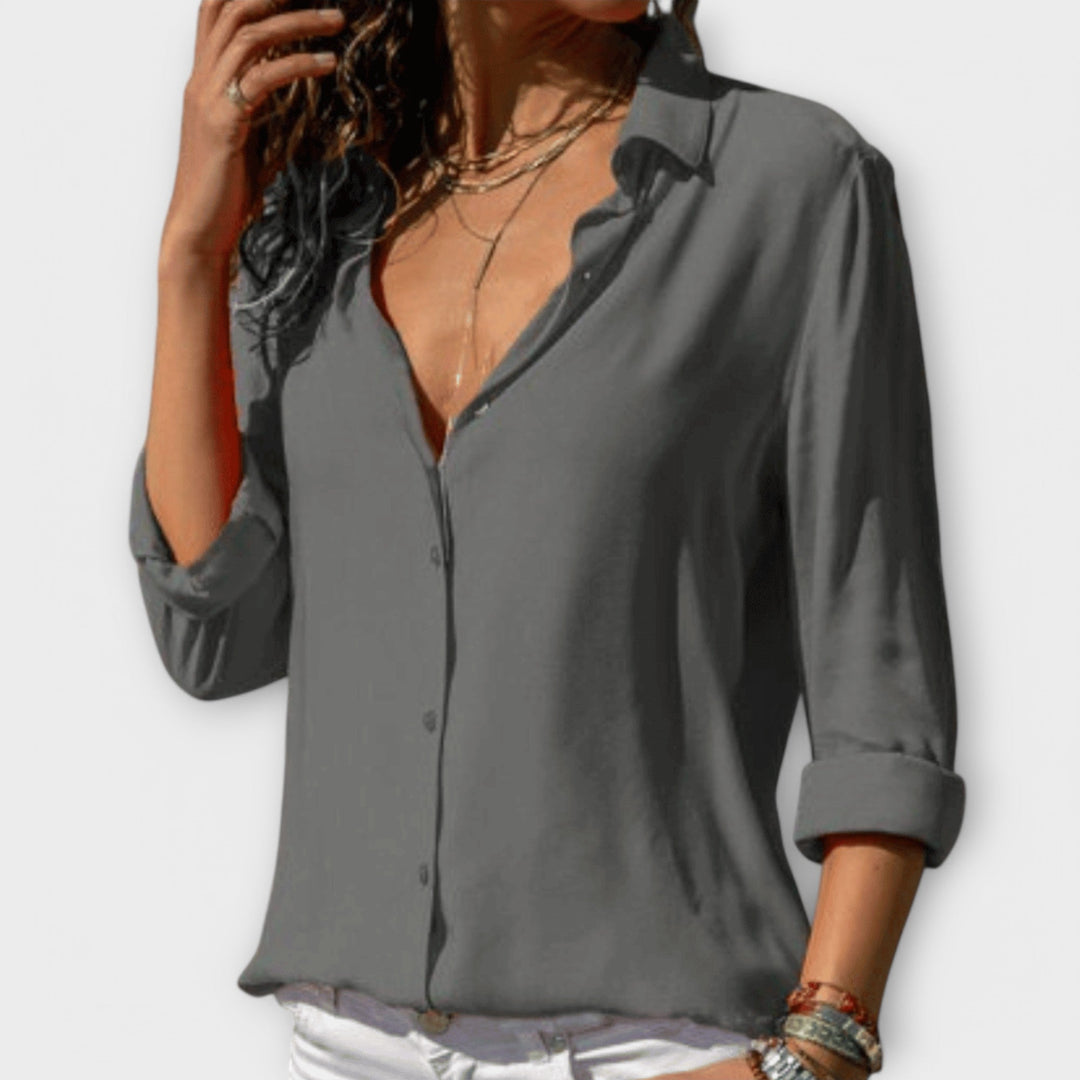 Women's Refined Button-Up Blouse in gray, Timeless Elegance