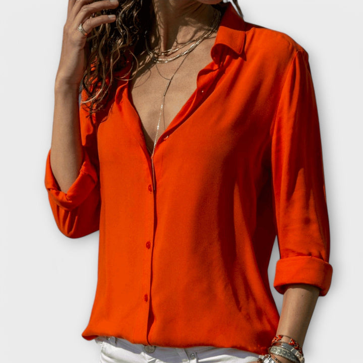 Women's Refined Button-Up Blouse in orange, Timeless Elegance