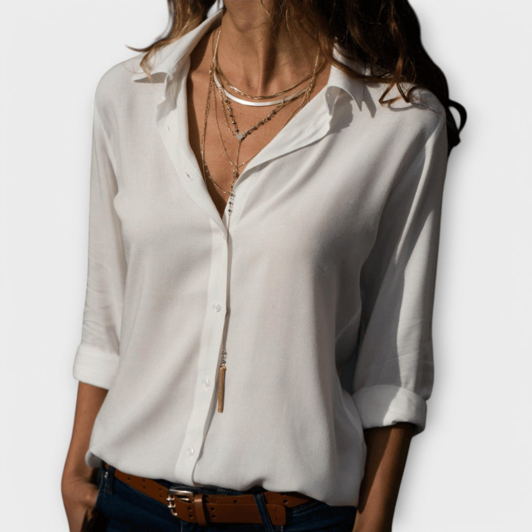 Women's Refined Button-Up Blouse in white, Timeless Elegance
