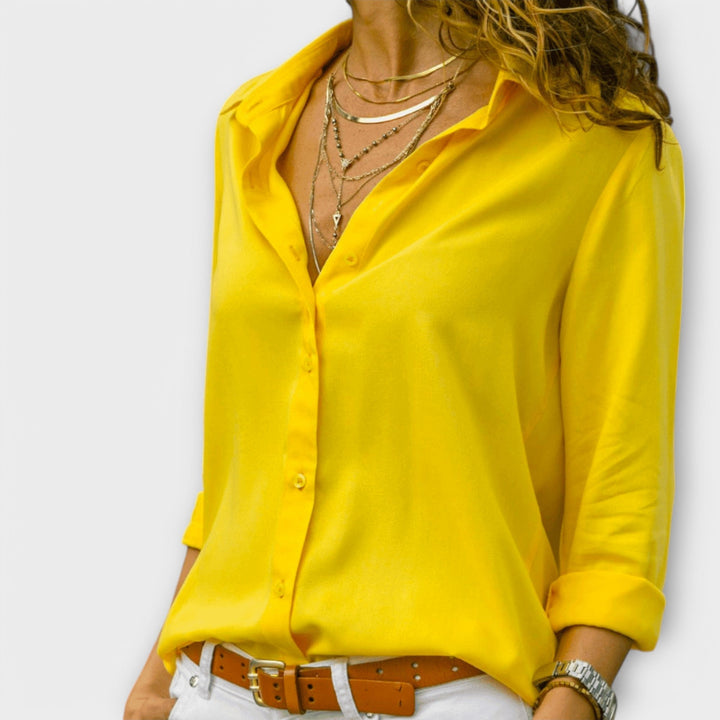 Women's Refined Button-Up Blouse in yellow, Timeless Elegance