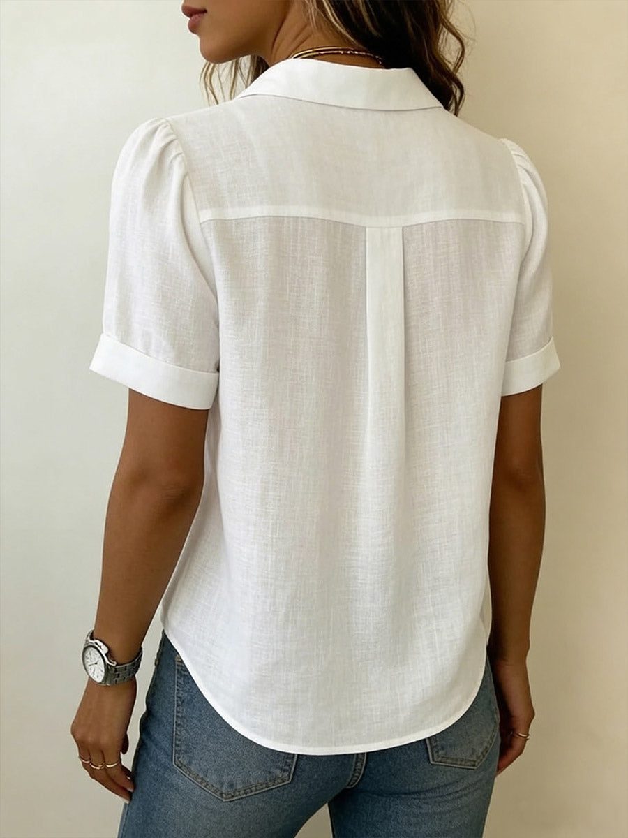 Women's Refined Short-Sleeve Blouse - Effortless Elegance