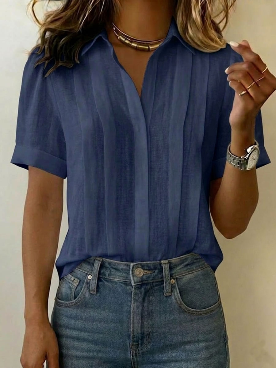 Women's Refined Short-Sleeve Blouse in navy, Effortless Elegance