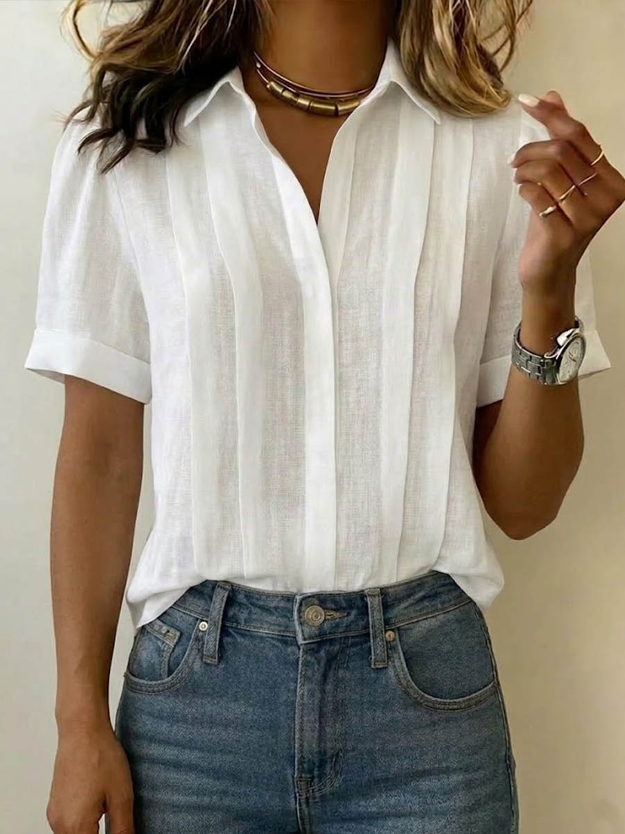 Women's Refined Short-Sleeve Blouse in white, Effortless Elegance