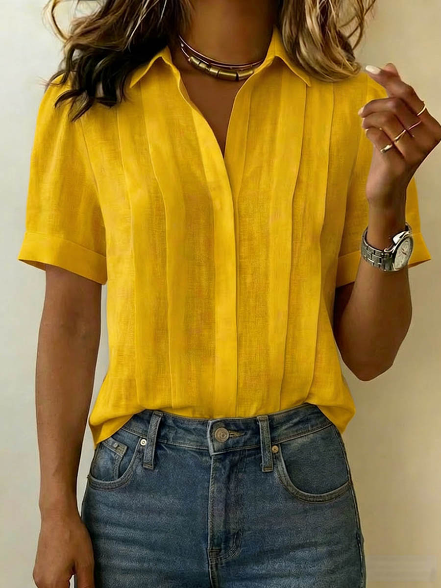 Women's Refined Short-Sleeve Blouse in yellow, Effortless Elegance