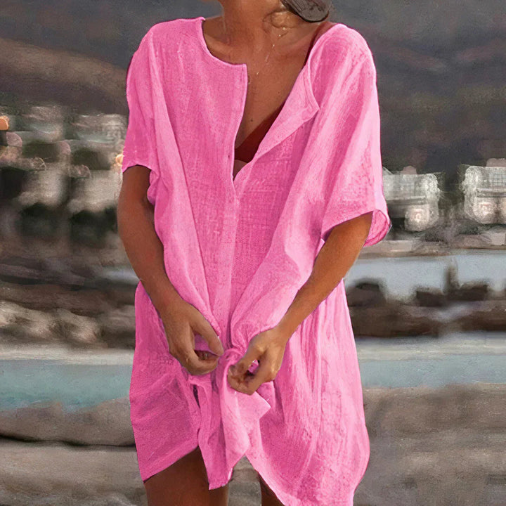 Women's Relaxed Beach Cover-Up Dress in pink, Lightweight Summer Layer