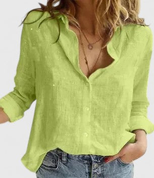 Women's Relaxed Button-Up Blouse in green 2, Effortless Elegance
