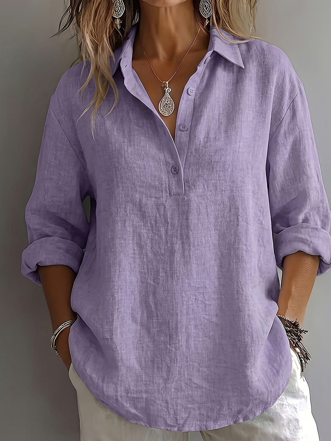 Women's Relaxed Collared Blouse - Effortless Elegance