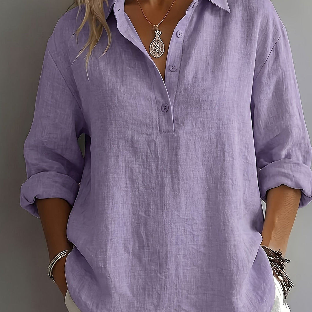 Women's Relaxed Collared Blouse in lavender, Effortless Elegance