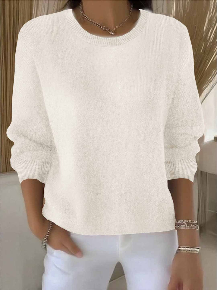 Women's Relaxed Everyday Sweater in cream, Soft Knit Round Neck