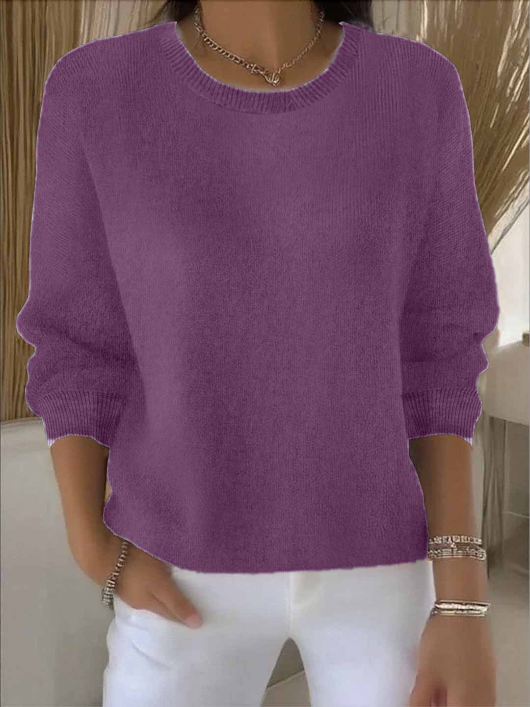 Women's Relaxed Everyday Sweater in purple, Soft Knit Round Neck