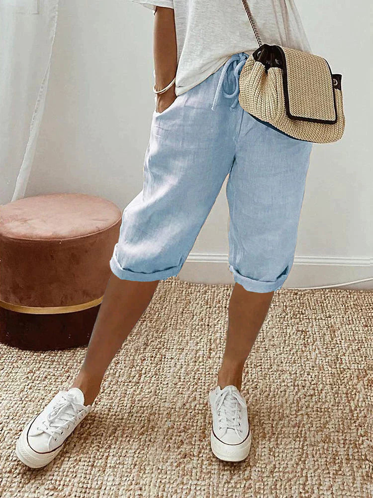 Women's Relaxed Knee-Length Shorts in blue, Lightweight Comfort