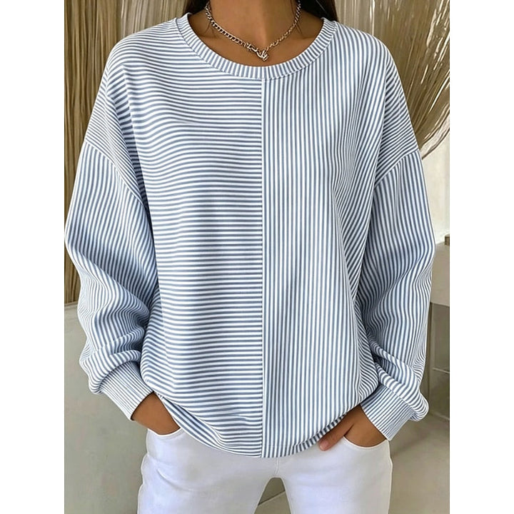Women's Relaxed Striped Sweatshirt in blue, Crew Neck
