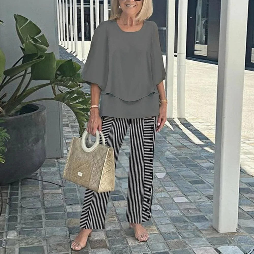 Women's Relaxed Two-Piece Set - Effortless Comfort - Gray