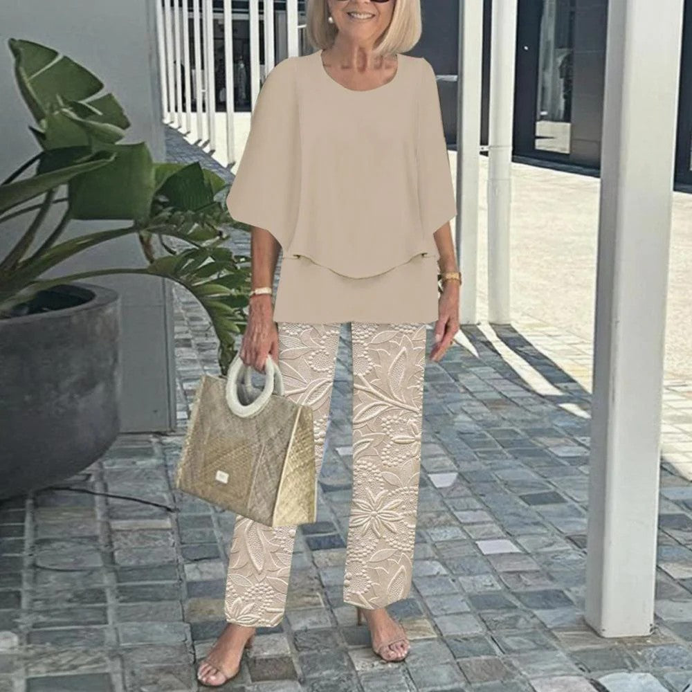 Women's Relaxed Two-Piece Set - Effortless Comfort - Khaki
