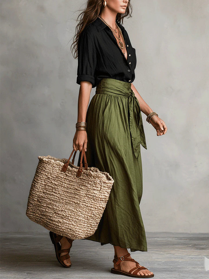 Women's Relaxed Two-Piece Set - Shirt & Midi Skirt