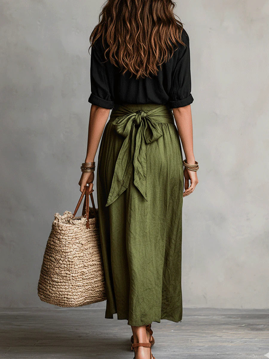Women's Relaxed Two-Piece Set - Shirt & Midi Skirt