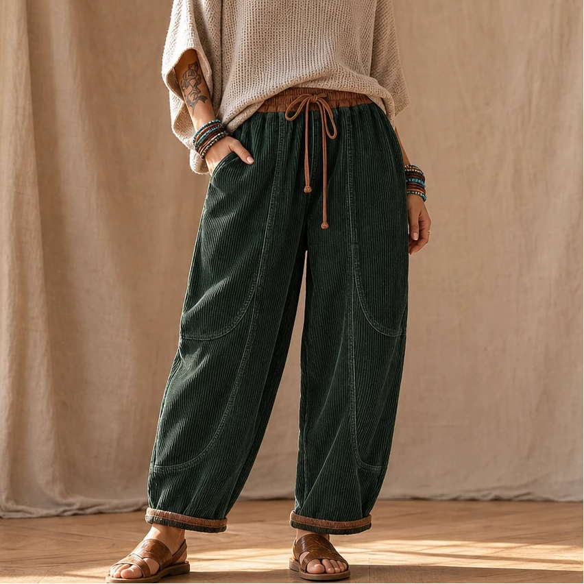 Women's Ribbed Corduroy Lantern Pants - Relaxed Fit