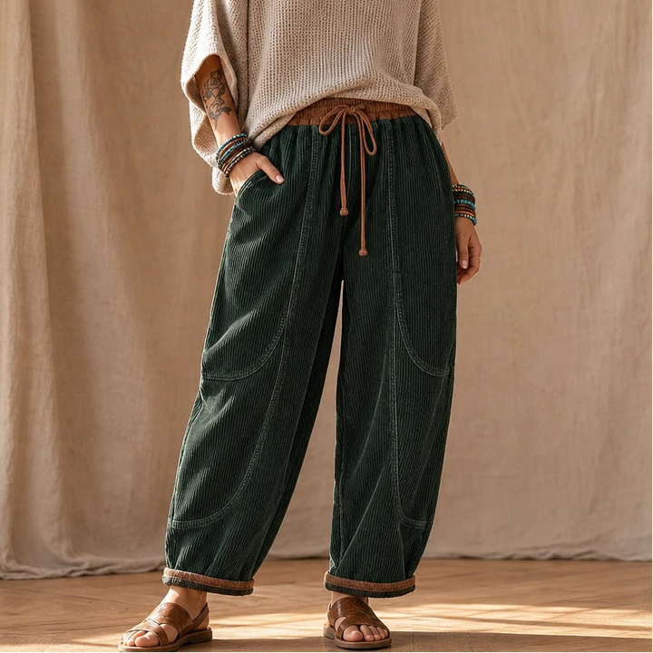 Women's Ribbed Corduroy Lantern Pants - Relaxed Fit
