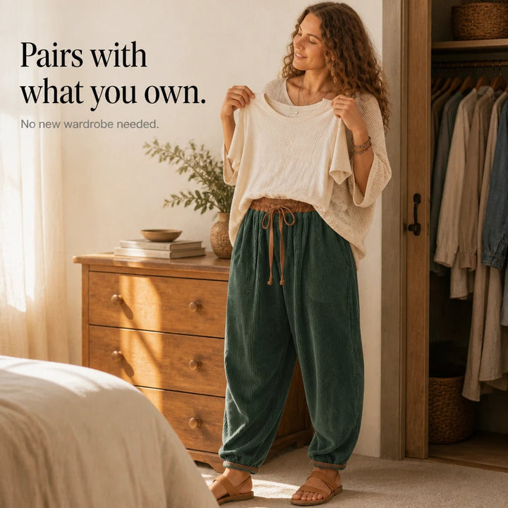 Women's Ribbed Corduroy Lantern Pants - Relaxed Fit