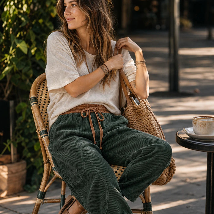 Women's Ribbed Corduroy Lantern Pants - Relaxed Fit