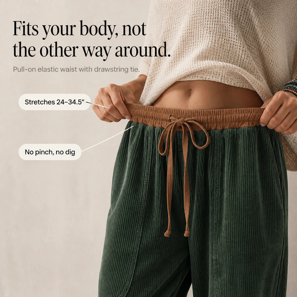 Women's Ribbed Corduroy Lantern Pants - Relaxed Fit