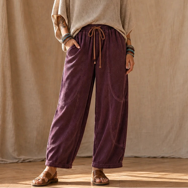 Women's Ribbed Corduroy Lantern Pants in purple, Relaxed Fit