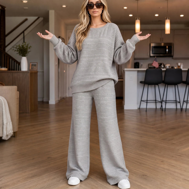 Women's Ribbed Knit Lounge Set - Wide-Leg Pants
