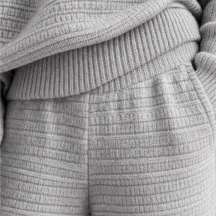 Women's Ribbed Knit Lounge Set - Wide-Leg Pants