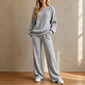 Women's Ribbed Knit Lounge Set - Wide-Leg Pants