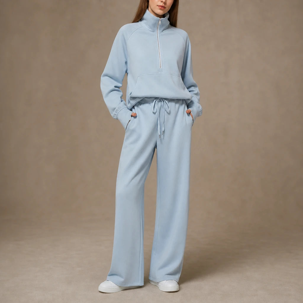 Women's Ribbed Oversized Lounge Set – Wide-Leg Pants & Top - Black