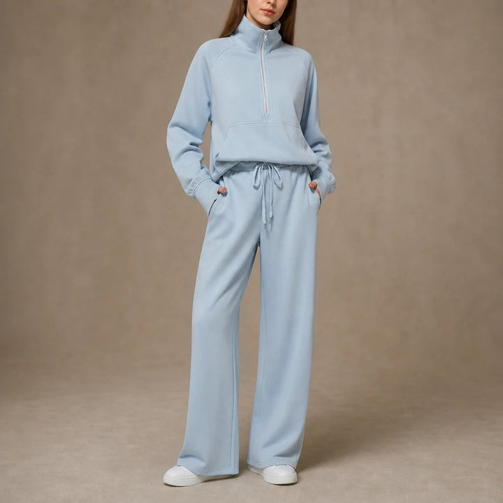 Women's Ribbed Oversized Lounge Set – Wide-Leg Pants & Top - Black