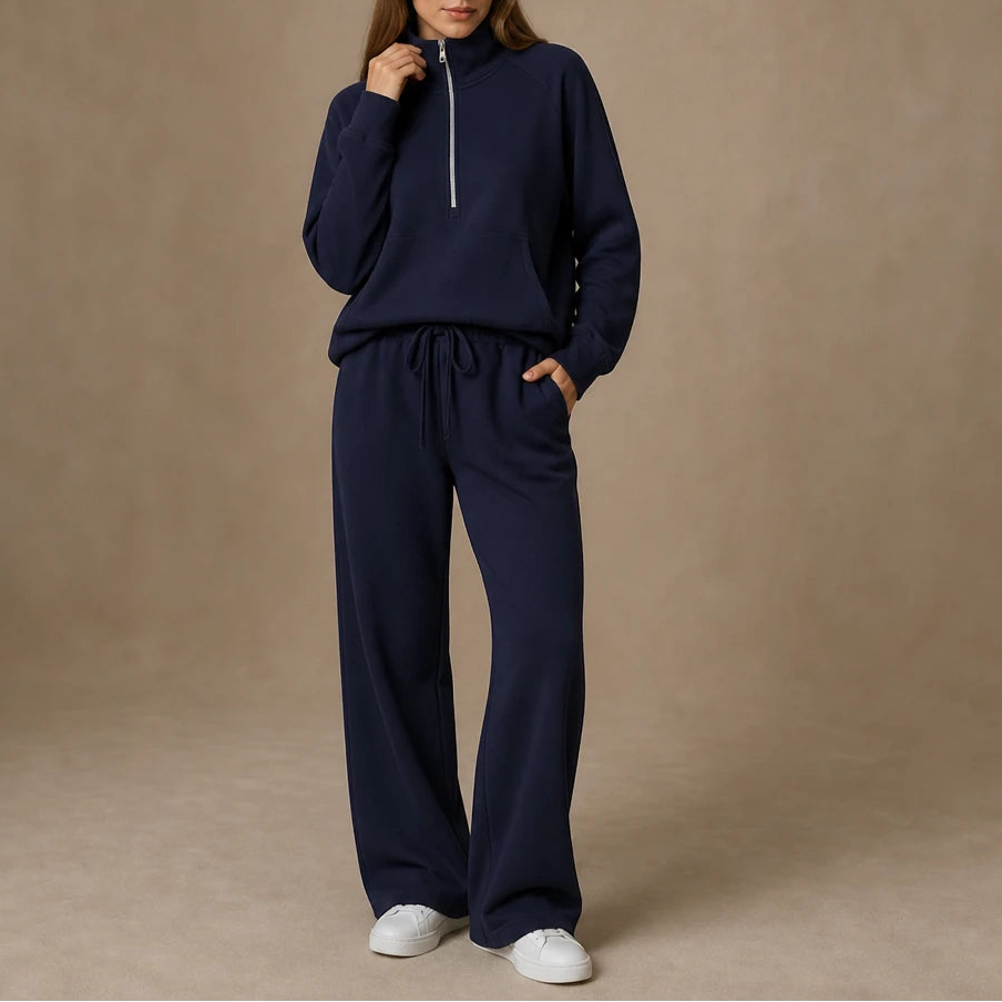 Women's Ribbed Oversized Lounge Set – Wide-Leg Pants & Top - Burgundy