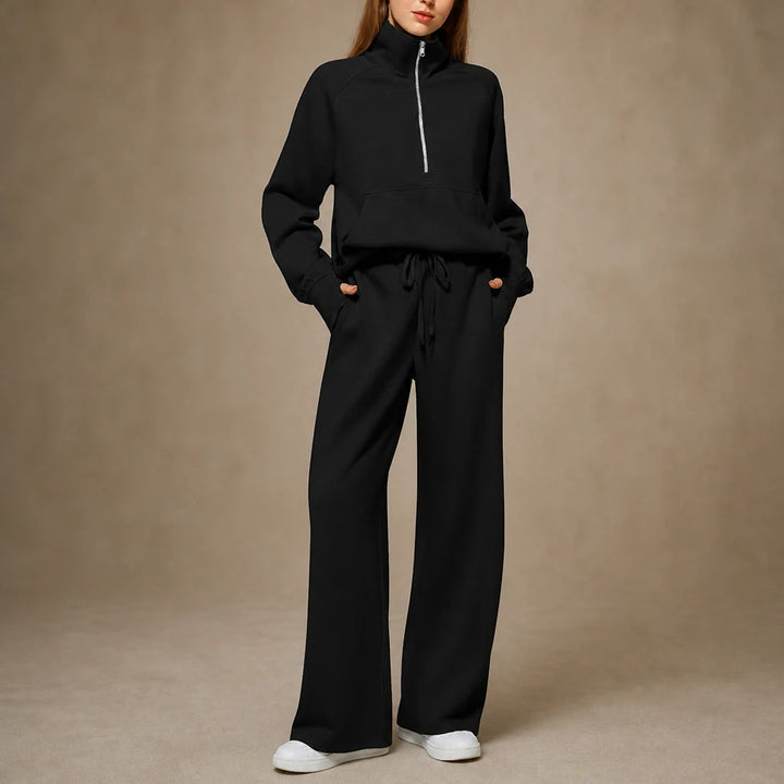 Women's Ribbed Oversized Lounge Set – Wide-Leg Pants & Top - Dark Grey