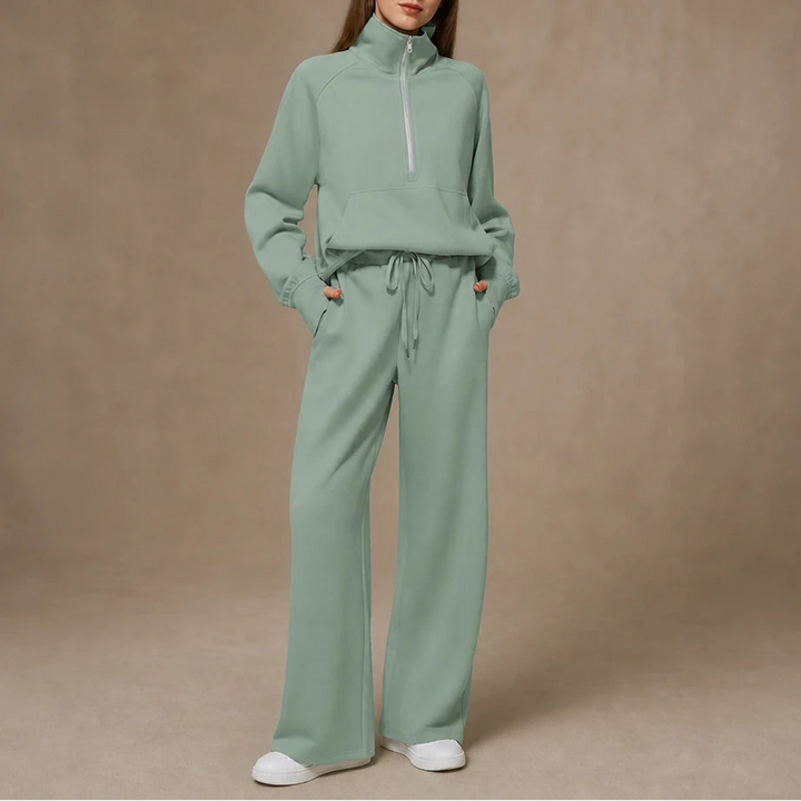 Women's Ribbed Oversized Lounge Set – Wide-Leg Pants & Top