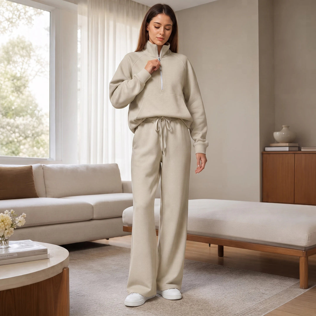 Women's Ribbed Oversized Lounge Set – Wide-Leg Pants & Top