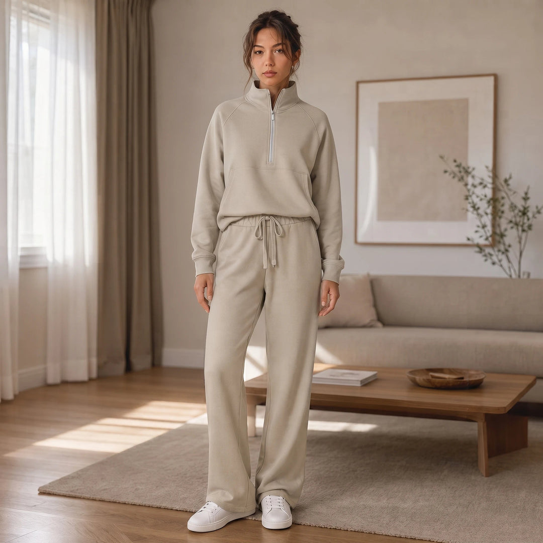 Women's Ribbed Oversized Lounge Set – Wide-Leg Pants & Top