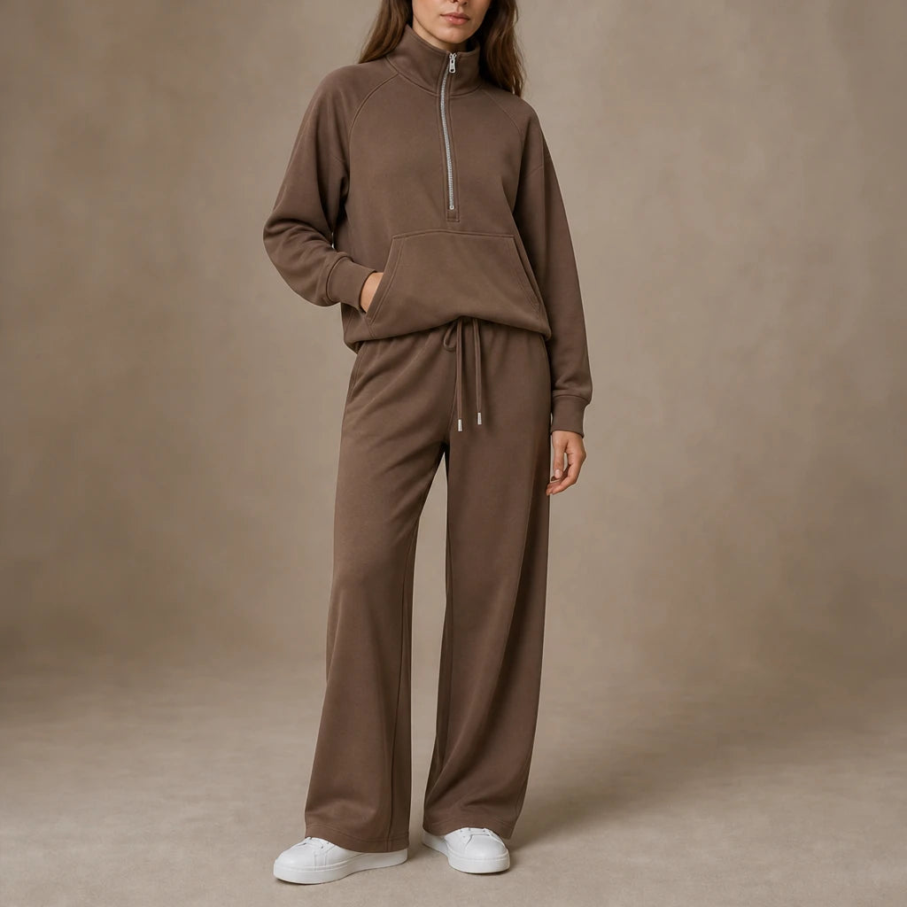 Women's Ribbed Oversized Lounge Set – Wide-Leg Pants & Top - Green