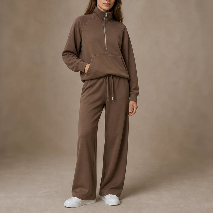 Women's Ribbed Oversized Lounge Set – Wide-Leg Pants & Top - Green
