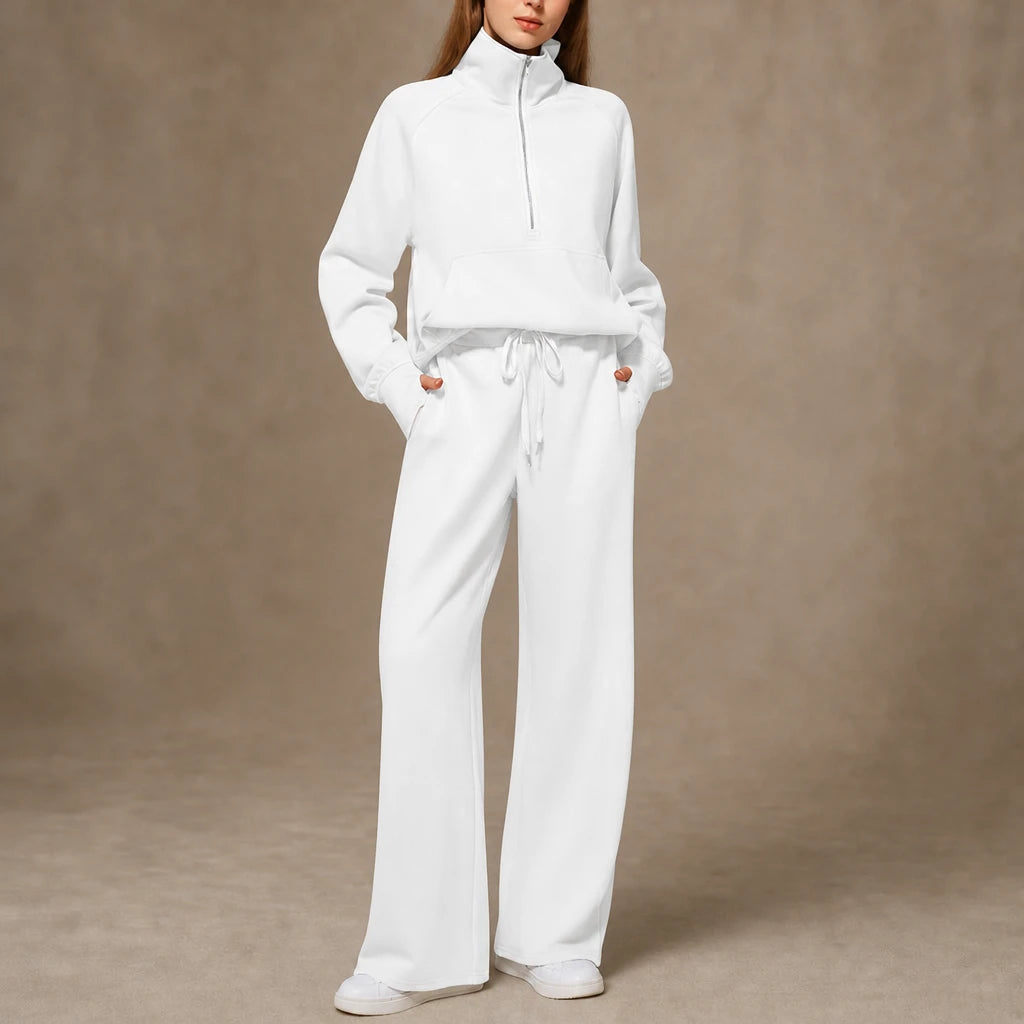 Women's Ribbed Oversized Lounge Set – Wide-Leg Pants & Top - Light Blue