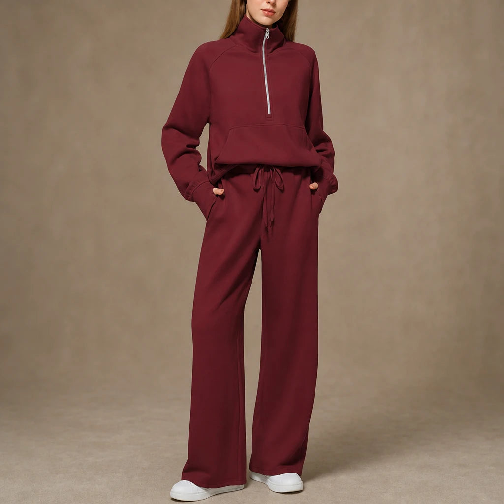 Women's Ribbed Oversized Lounge Set – Wide-Leg Pants & Top - Light Khaki
