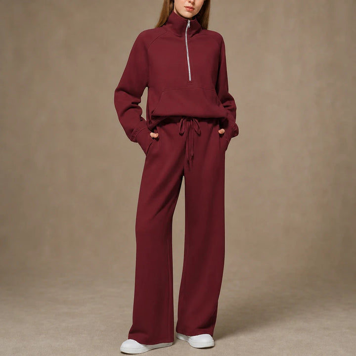 Women's Ribbed Oversized Lounge Set – Wide-Leg Pants & Top - Light Khaki