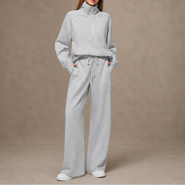 Women's Ribbed Oversized Lounge Set – Wide-Leg Pants & Top - White