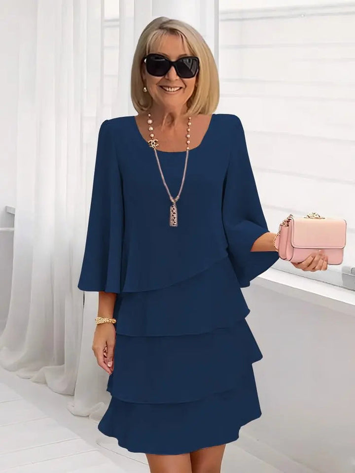 Women's Ruffle A-Line Dress - Elegant Comfort - Navy